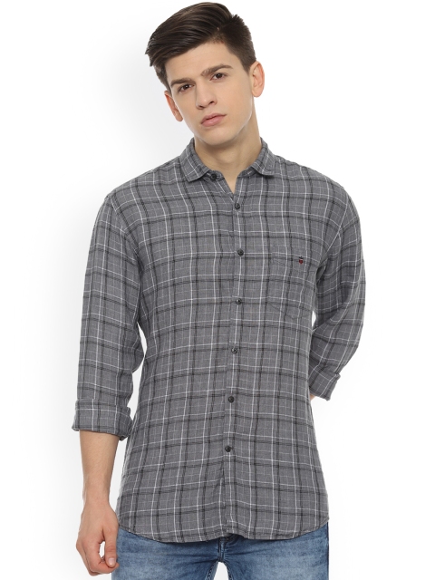 

Louis Philippe Men Grey Slim Fit Checked Casual Shirt