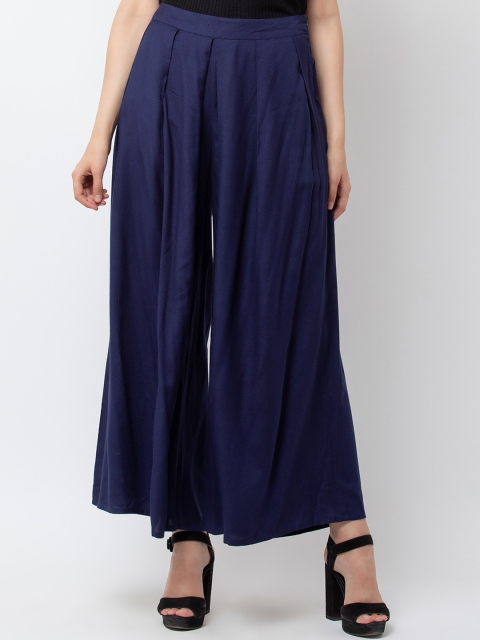 

DODO & MOA Women Navy Blue Regular Fit Solid Regular Trousers