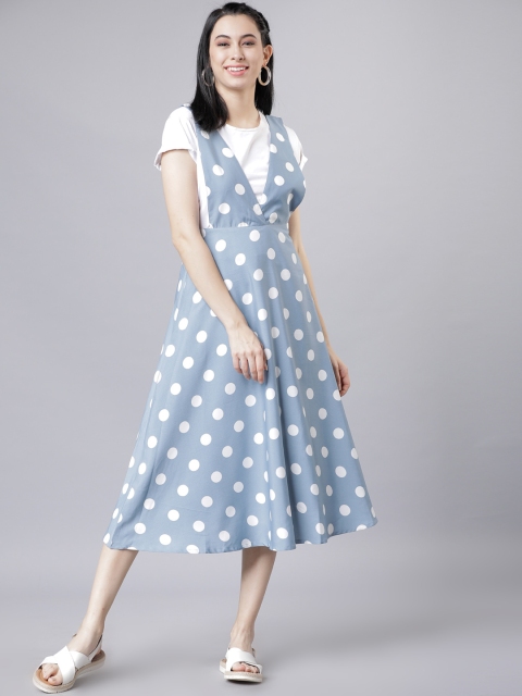 

Tokyo Talkies Women Blue & White Pinafore Dress
