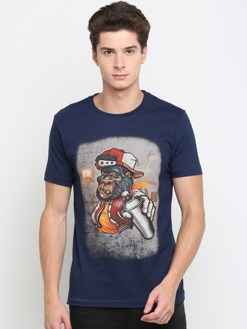 

Newport Men Blue Printed Round Neck Pure Cotton T-shirt