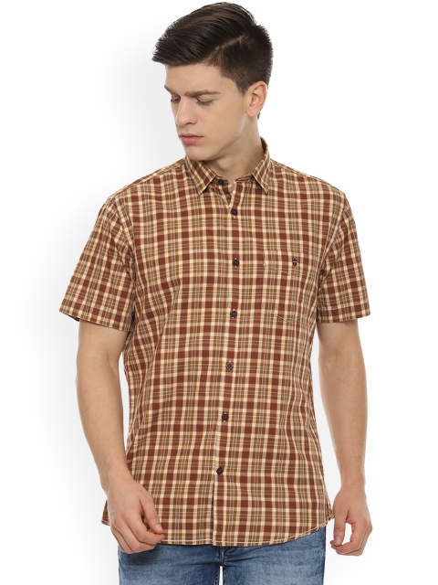 

Louis Philippe Men Beige & Brown Slim Fit Checked Casual Shirt
