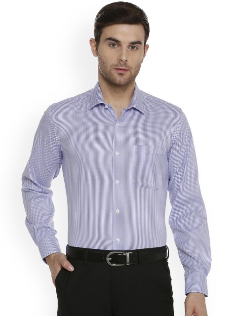 

Louis Philippe Men Blue & White Slim Fit Self Design Permapress finest wrinkle free Formal Shirt