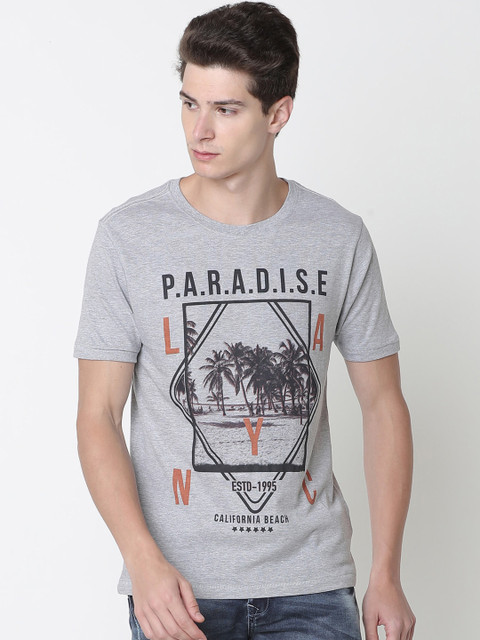 

Newport Men Grey Printed Round Neck T-shirt