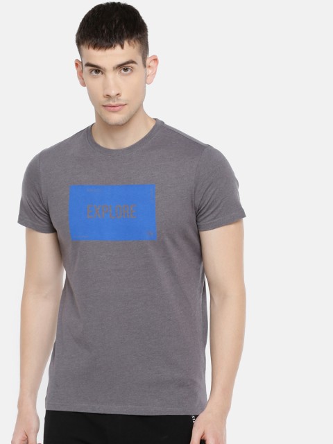 

4F Men Grey Melange Printed Round Neck T-shirt