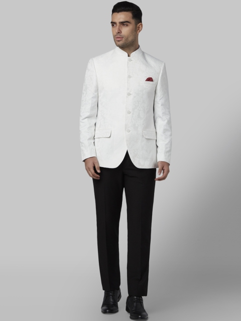 

Park Avenue Men White & Black Self-Designed Bandhgala Slim Fit Suit