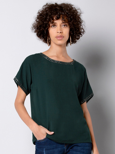 

FabAlley Women Green Solid A-Line Top