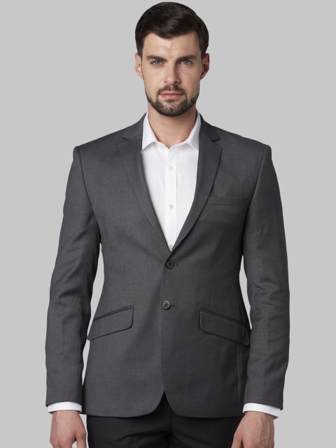 

Park Avenue Men Grey Self Design Super Slim-Fit Single-Breasted Blazer