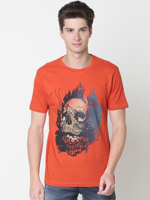 

Newport Men Orange Printed Round Neck T-shirt