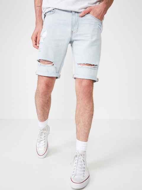 

COTTON ON Men Blue Washed Regular Fit Denim Shorts