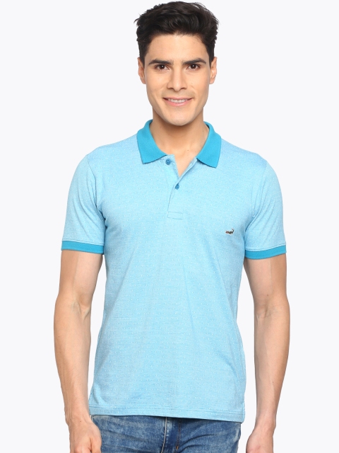 

Crocodile Men Blue Self Design Polo Collar T-shirt