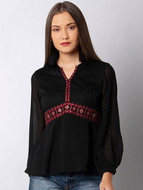 

FabAlley Women Black Embellished A-Line Top