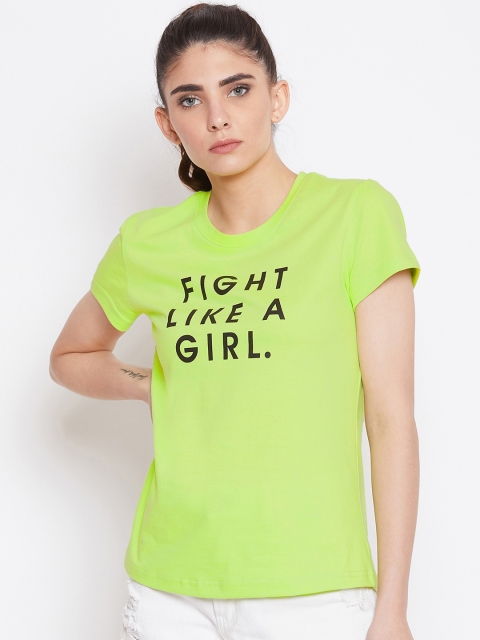 

THE SILHOUETTE STORE Women Lime Green Printed Round Neck T-shirt