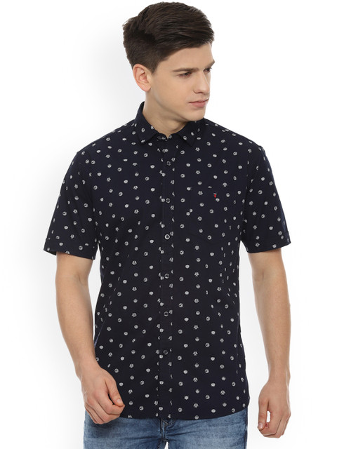 

Louis Philippe Men Navy Blue & White Slim Fit Printed Casual Shirt