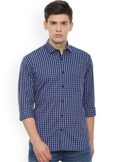 

Louis Philippe Men Navy Blue Slim Fit Checked Casual Shirt