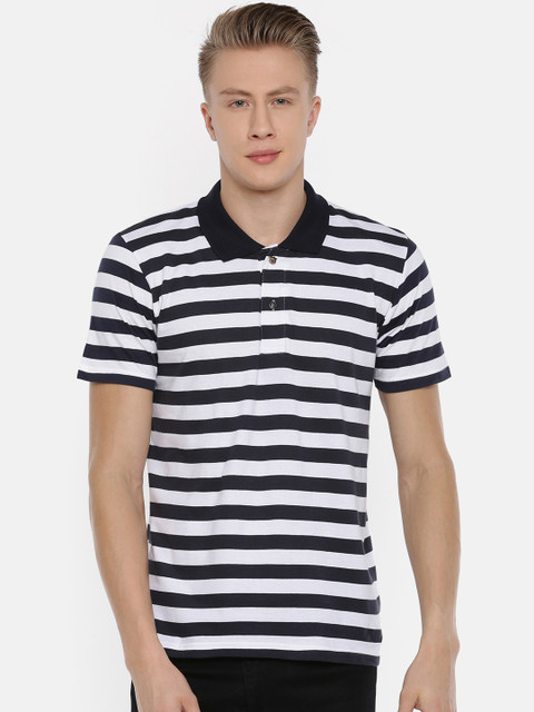 

Kryptic Men Off-White Striped Polo Collar T-shirt