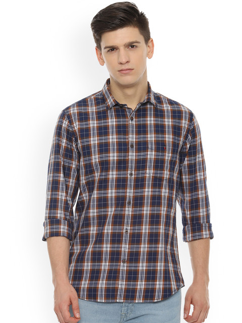 

Louis Philippe Men Navy Blue & Red Slim Fit Checked Casual Shirt