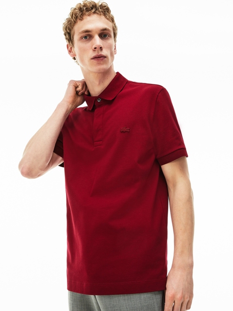 Lacoste Men Maroon Solid Polo Collar T-shirt