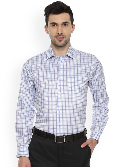 

Louis Philippe Men White & Grey Slim Fit Checked Permapress finest wrinkle free Formal Shirt