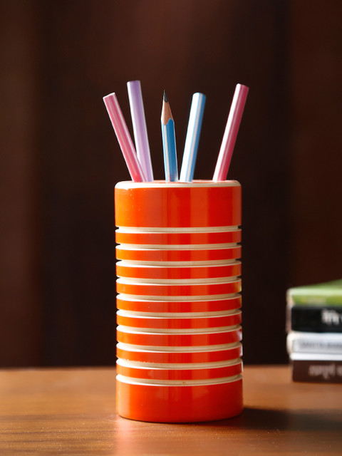 

Dennmarks Orange Wooden Pen Stationery Holder Cum Desk Organizer