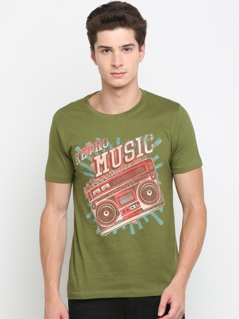 

Newport Men Green Red Printed Round Neck Slim Fit Pure Cotton T-shirt
