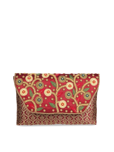 

Mochi Maroon Embellished Clutch