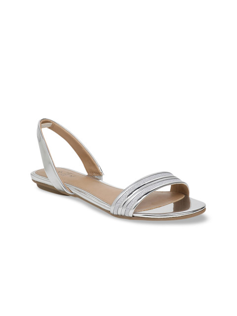 

Call It Spring Women Silver-Toned Solid Open Toe Flats