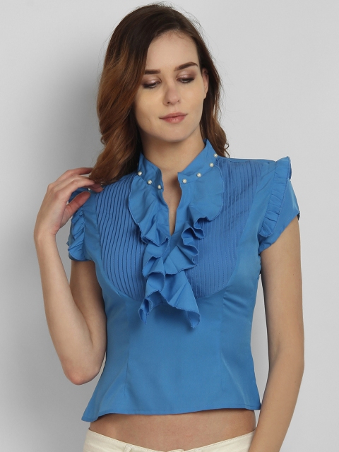 

LA LOFT Women Blue Solid Crop Top
