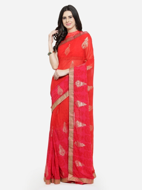 

Shaily Red Printed Pure Georgette Saree