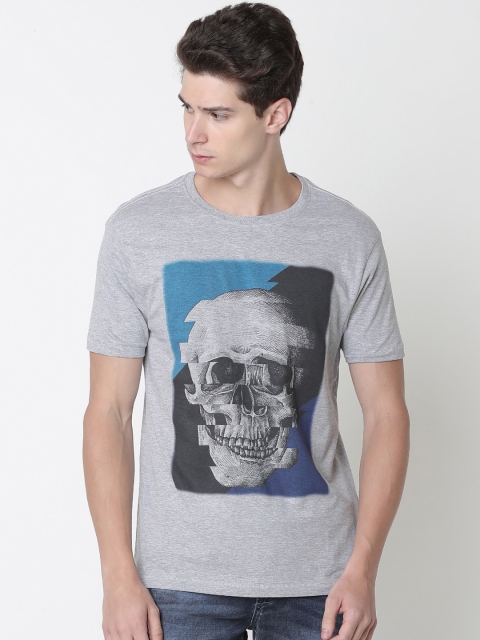 

Newport Men Grey Printed Round Neck Slim Fit T-shirt
