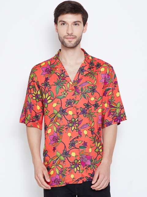 

Oxolloxo Men Orange Regular Fit Printed Casual Shirt