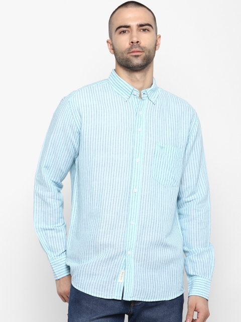 

Red Tape Men Turquoise Blue Regular Fit Striped Casual Shirt