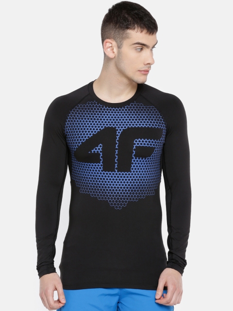 

4F Men Black Printed Round Neck T-shirt