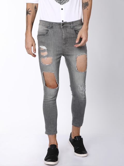 

Blue Saint Men Grey Slim Fit Mid-Rise Highly Distressed Jeans