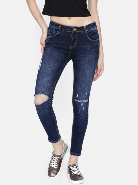 

ZHEIA Women Blue Skinny Fit Mid-Rise Slash Knee Jeans