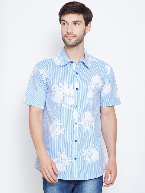 

Oxolloxo Men Blue & White Regular Fit Printed Casual Shirt