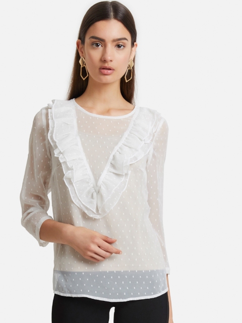 

Kazo Women White Self Design Top