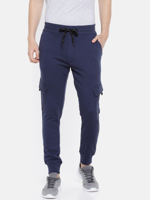

4F Men Dark Blue Melange Solid Slim Fit Joggers, Navy blue