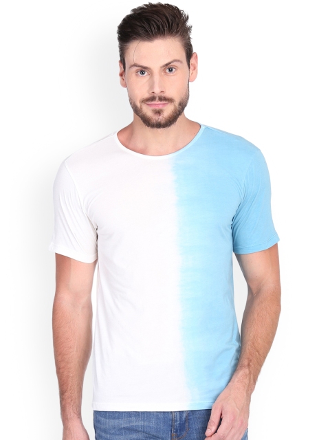 

LA LOFT Men White & Blue Colourblocked Round Neck T-shirt