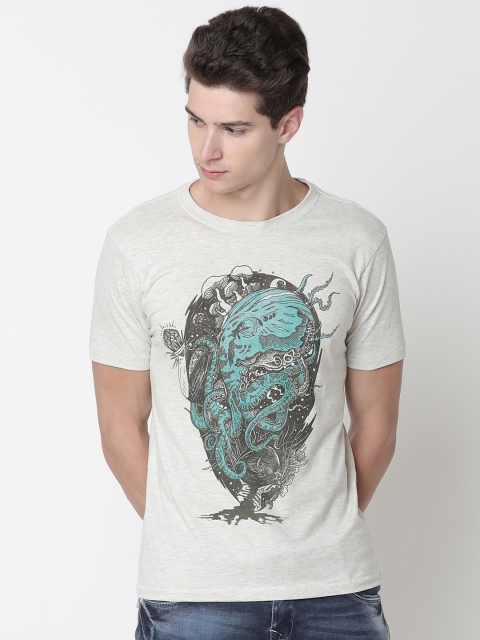 

Newport Men White Printed Round Neck T-shirt