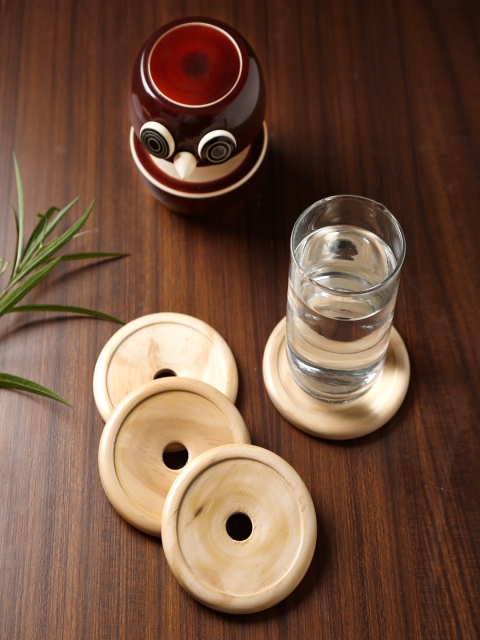 

Dennmarks Set Of 4 Solid Hand-Painted Coaster Set, Brown
