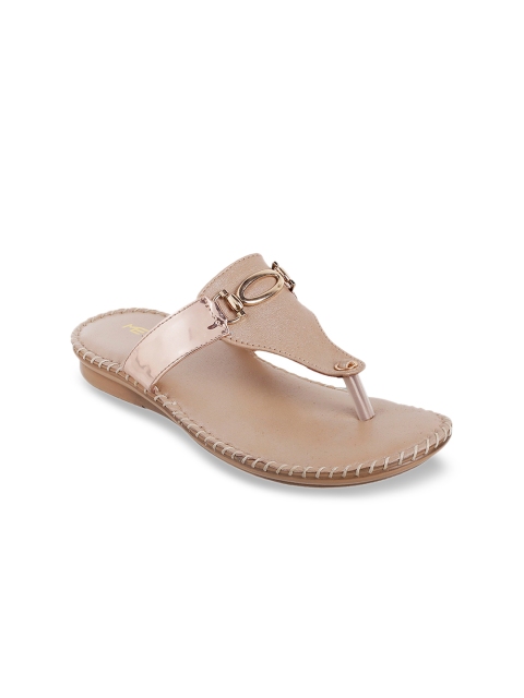 

Metro Women Gold-Toned Solid T-Strap Flats