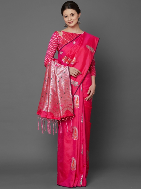 

Mitera Pink Woven Design Poly Georgette Saree