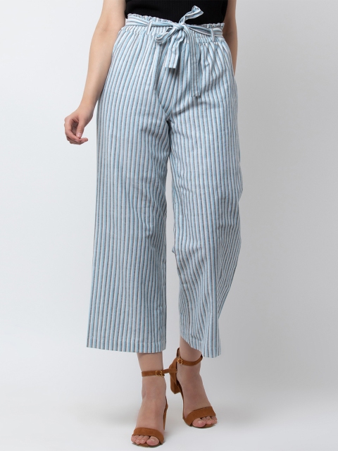 

DODO & MOA Women White & Blue Regular Fit Striped Culottes