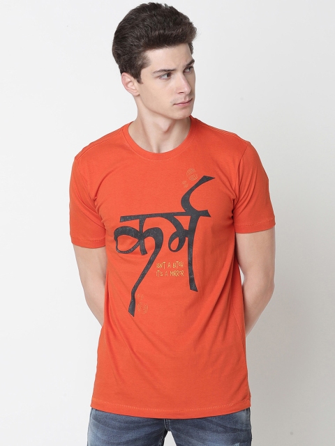 

Newport Men Orange Printed Round Neck T-shirt