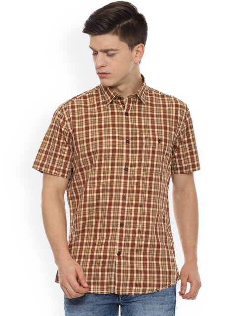 

Louis Philippe Men Beige & Brown Slim Fit Checked Casual Shirt