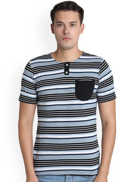 

LA LOFT Men Multicoloured Striped Henley Neck T-shirt, Multi