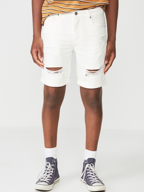 

COTTON ON Men White Solid Regular Fit Denim Shorts