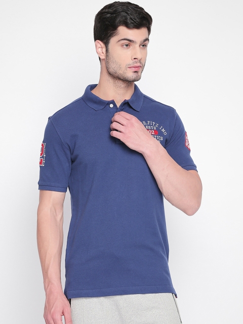

FiTZ Men Blue Solid Polo Collar T-shirt