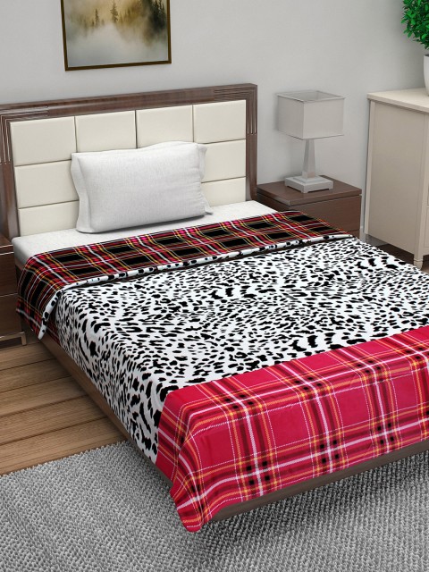 

Divine Casa Red & White Abstract AC Room 110 GSM Single Bed Dohar