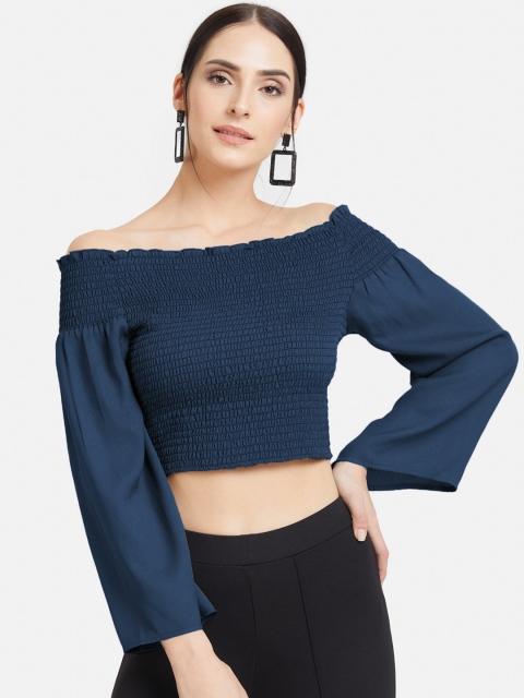 

Kazo Women Blue Solid Bardot Top